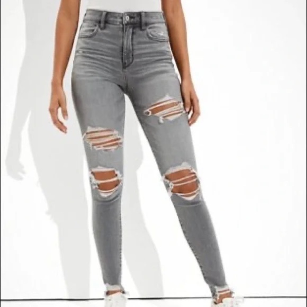 American Eagle Gray Distressed Skinny Jeans